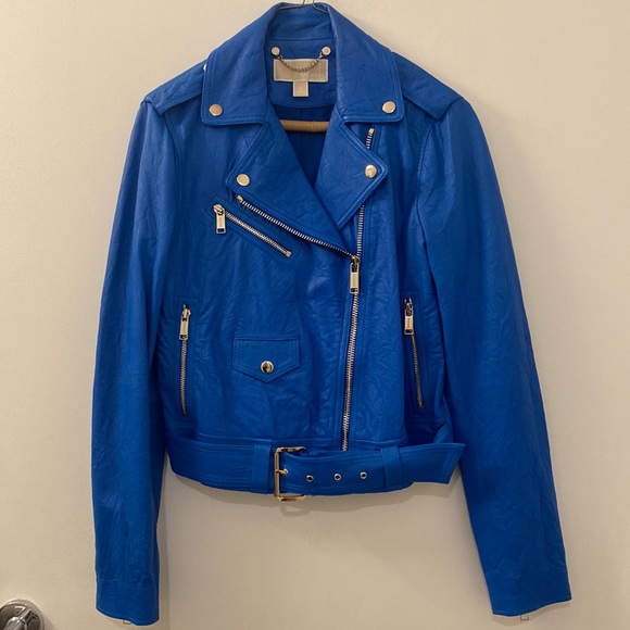 Electric Blue Michael Kors 100% Leather Jacket - Picture 1 of 5